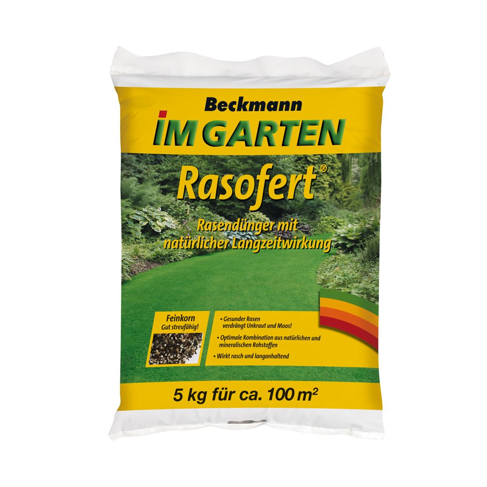 5 kg nawozu do trawnika Beckmann Rasofert®, organiczno-mineralny na ok. 100 m²